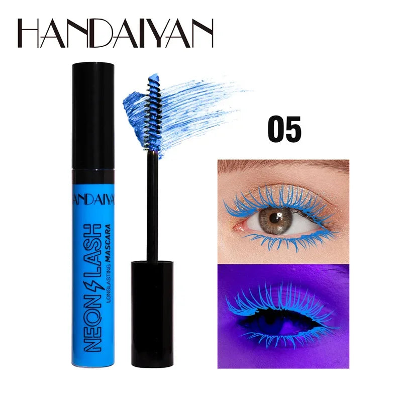 Fluorescence Mascara Waterproof No Blooming Fast Dry Colorful Neon Eyelashes Curling Yellow Blue Lengthens Eye Lashes Cosmetics Qme 05