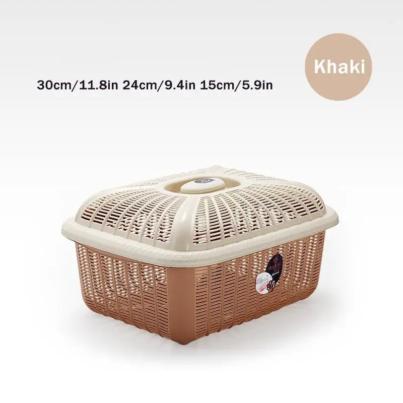 Plastic Storage Basket Lid Multifunctional Draining Storing Utensils Qme Khaki