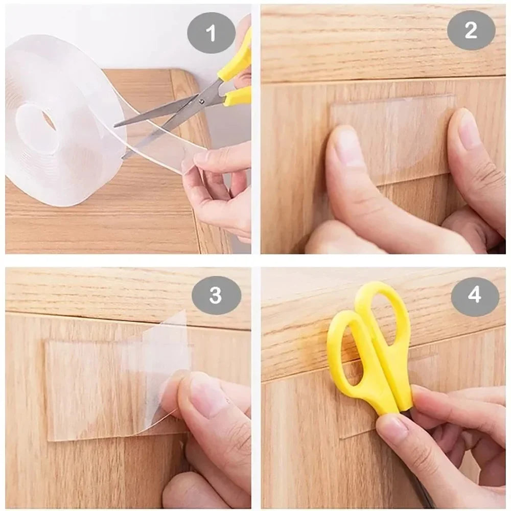 Nano Double Sided Adhesive Tape Extra Strong Glue Double Sided Masking Tape Waterproof Traceless Strip Household Reusable Tape Qme