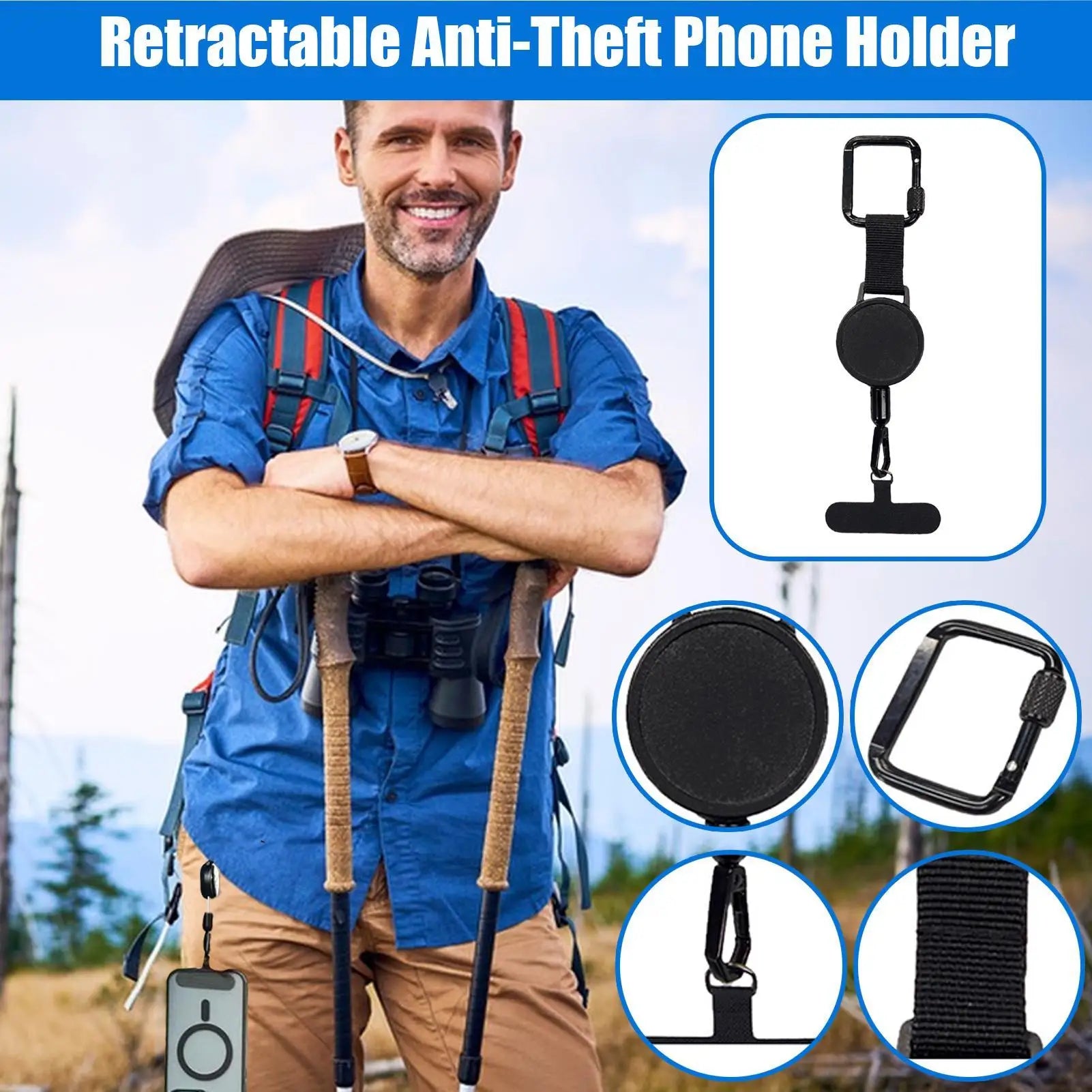 Cellphone Lanyard Strap Smartphone Safety Tether With Belt Clip, Cellphone Lanyard For Travel, Retractable Anti-Theft PhoneHolde Qme