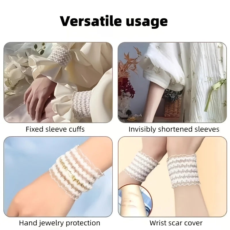 6pcs seam free detachable sleeve cuffs with drawstring, anti slip sleeve fixator, comfortable and hand tight long sleeved shirt Qme
