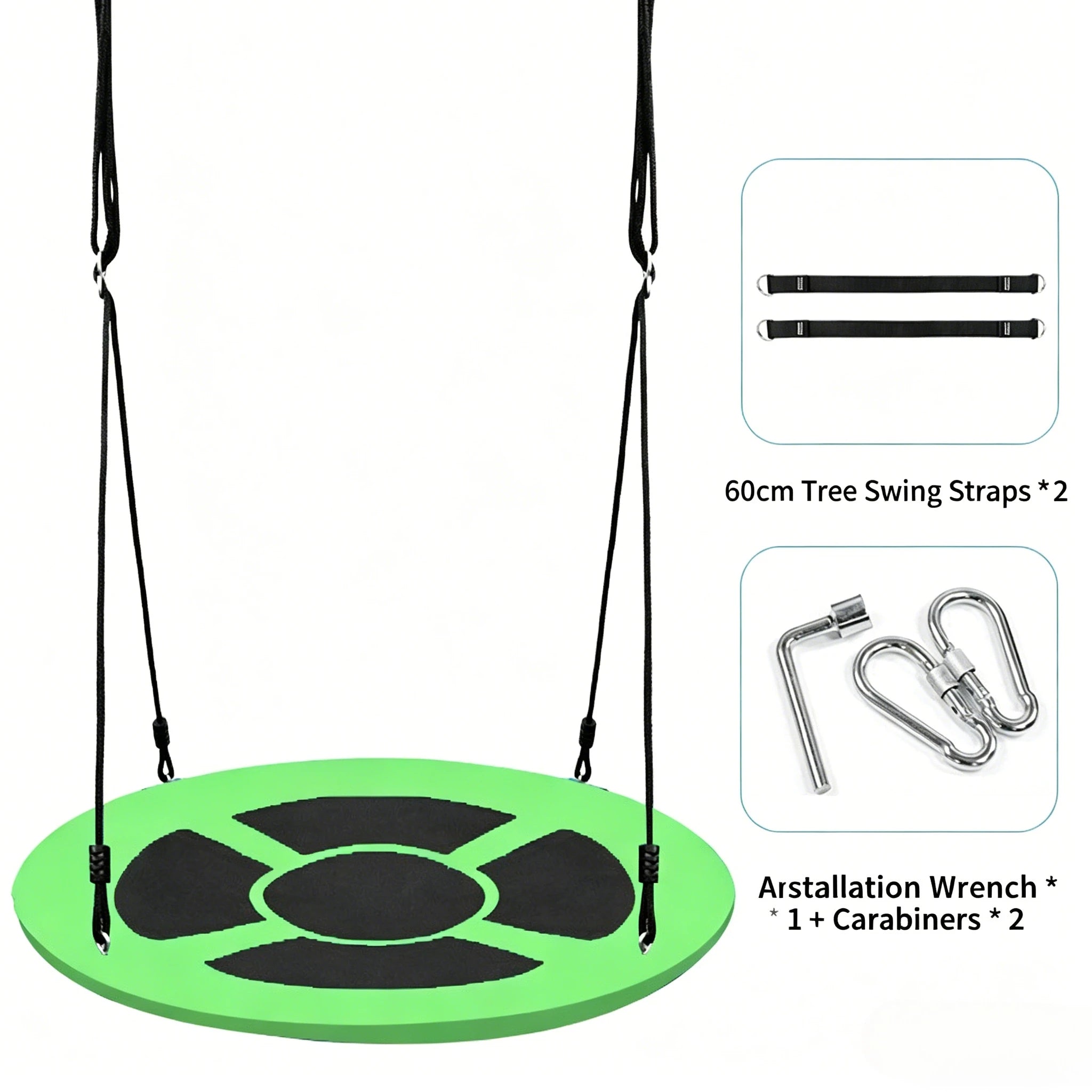 40 Inch Saucer Tree Swing for Kids Adults Outdoor Oxford Waterproof with Tree Hanging Straps Swing Seat Steel Frame Sports Toy Qme Green