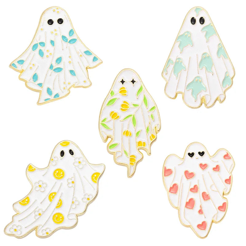 Ghost Enamel Pins Flower Punk Halloween Funny Cute Brooches Metal Badges Lapel Pin Women Kids Gifts Gothic Jewelry Wholesale Qme set