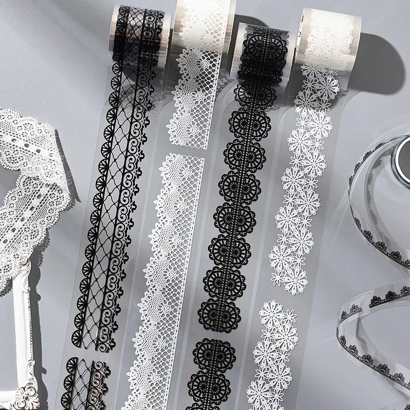 4 Rolls Black and white lace Washi Tape Set Decorative Scrapbppking Stickers Masking Tapes For DIY Planner Journal Stationery Qme
