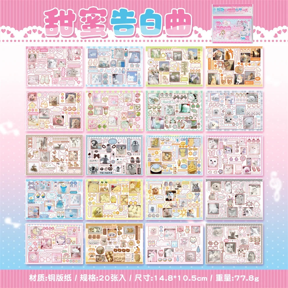 20/40 Sheets Cute Die cut Stickers book Retro Cartoon Handmade Scrapbooking Handbook Material Phone Sticker Stationery Supplies Qme A