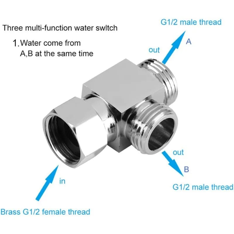 3 Way T Shape Water Splitter Valve Stainless Steel Angle Valve Adapter Qme