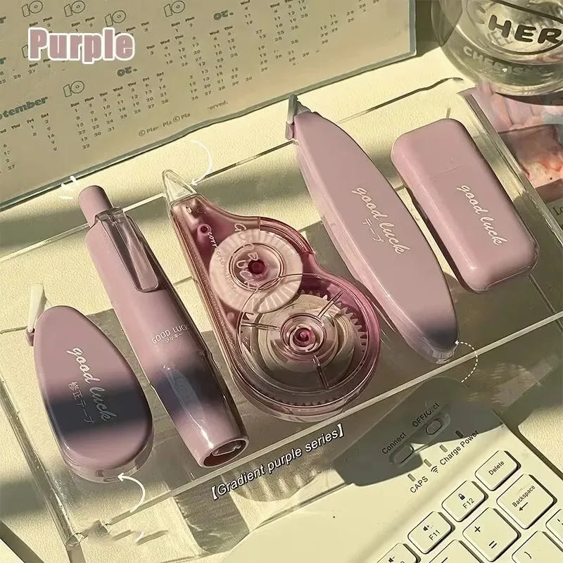5Pcs Minimalist Correction Tape Set Aesthetic Large Capacity Smooth Portable Correction Belt Student Office School Stationery Su Qme purple