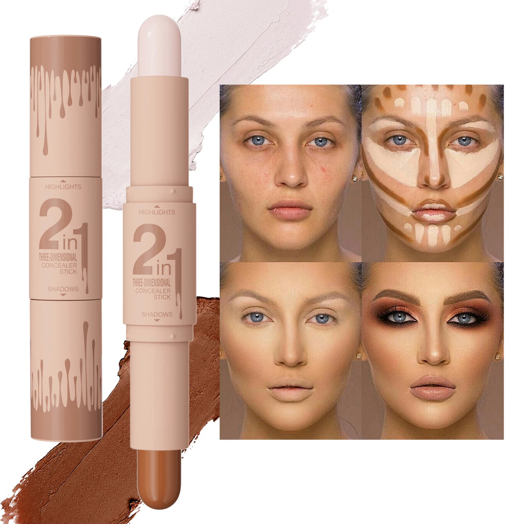 Double-ended dual-purpose high-light trimming stick, three-dimensional contour, nose shadow, facial shape, brighten and trimming Qme