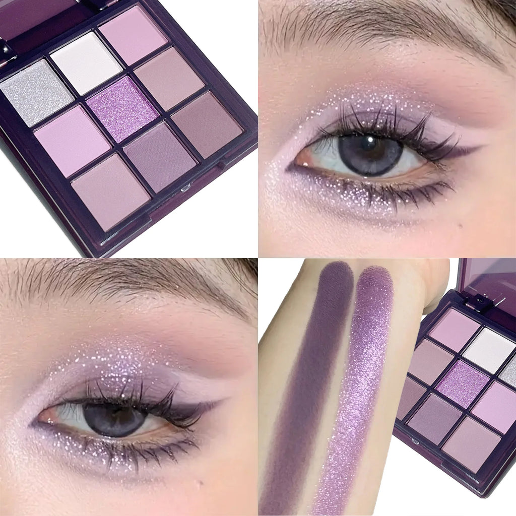 Purple Eyeshadow Palette -9 natural and shimmery finish colors for a long-lasting smoky eye makeup Qme