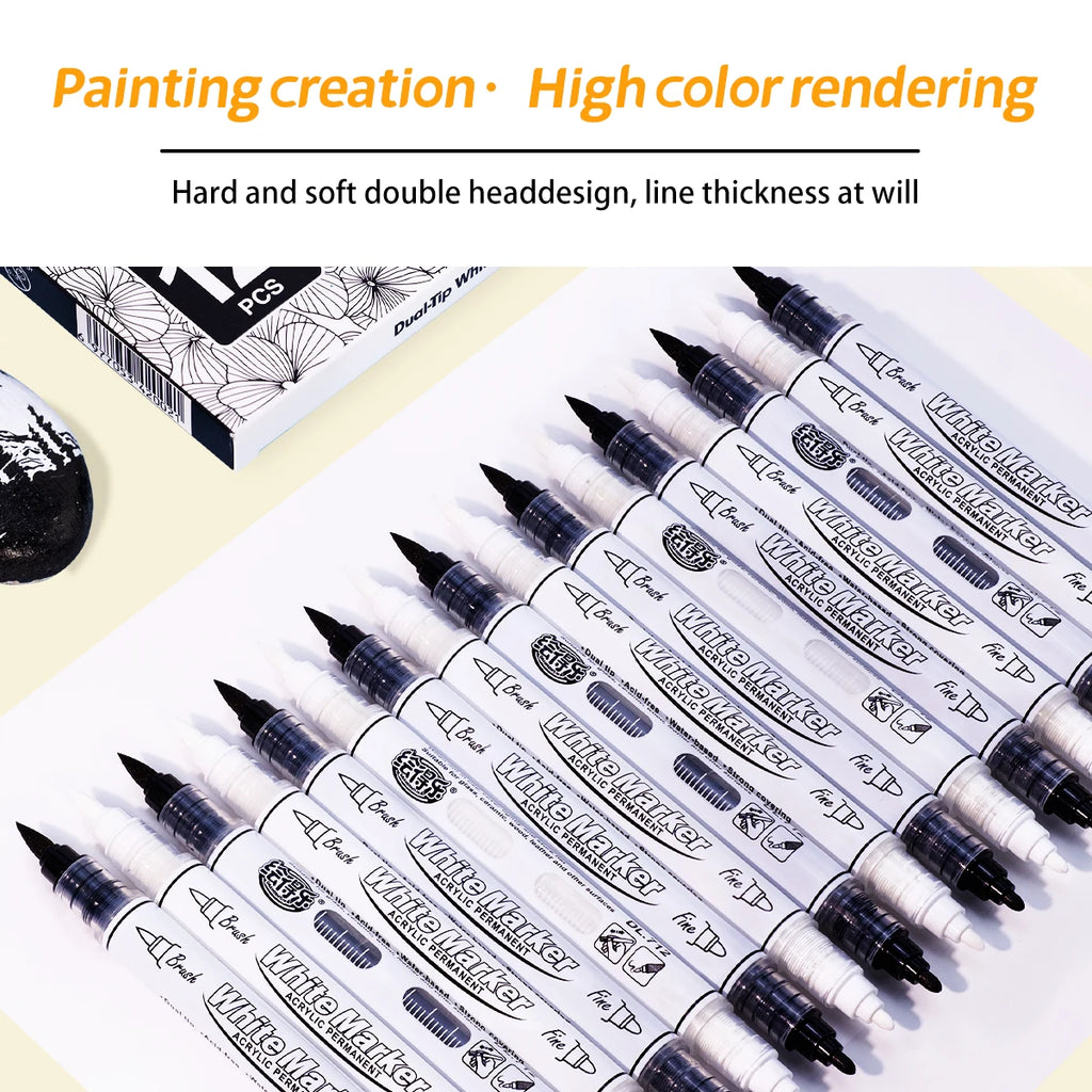 Black/White Dual Tip Acrylic Markers Pens , Premium Acrylic Paint Pens for Canvas, Stone, Glass, DIY Crafts Qme