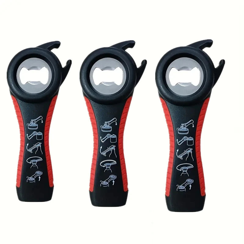 Can Opener Multi Functional Five In One Beverage Bottle Opener Cap Twister Four Position Can Opener Anti Slip Cap Twister Qme 3PCS Red