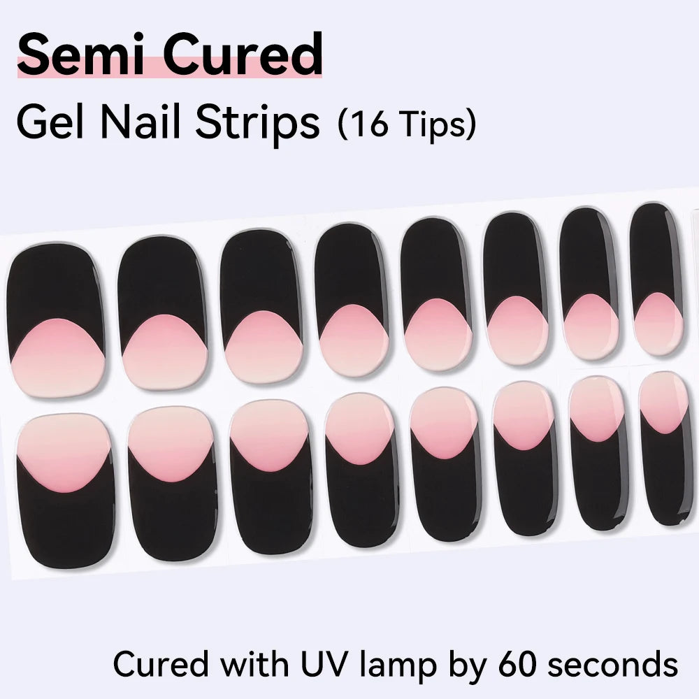 16Tips Cute Cartoon Semi Cured Gel Nail Strips French Cherry Soccer Qme NF250052