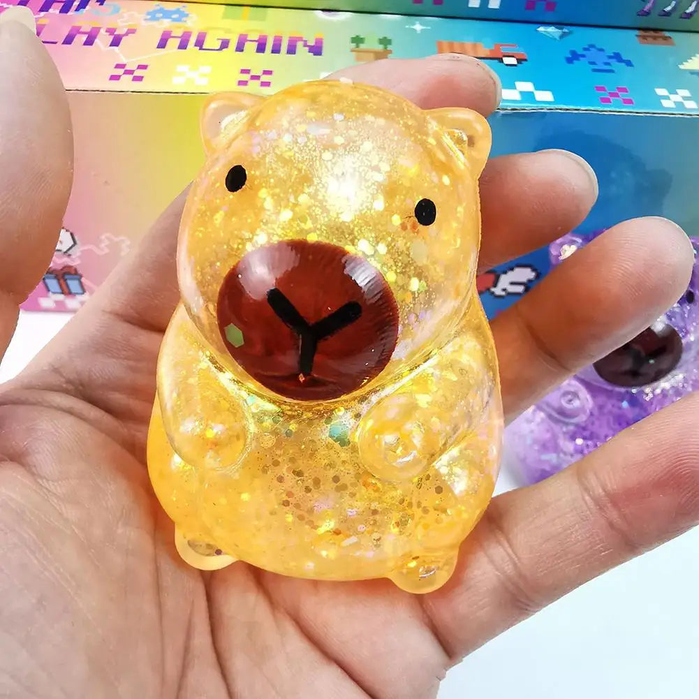 Glitter Capybara Bear Squishy Fidget Toy Colorful Sensory Stress Qme