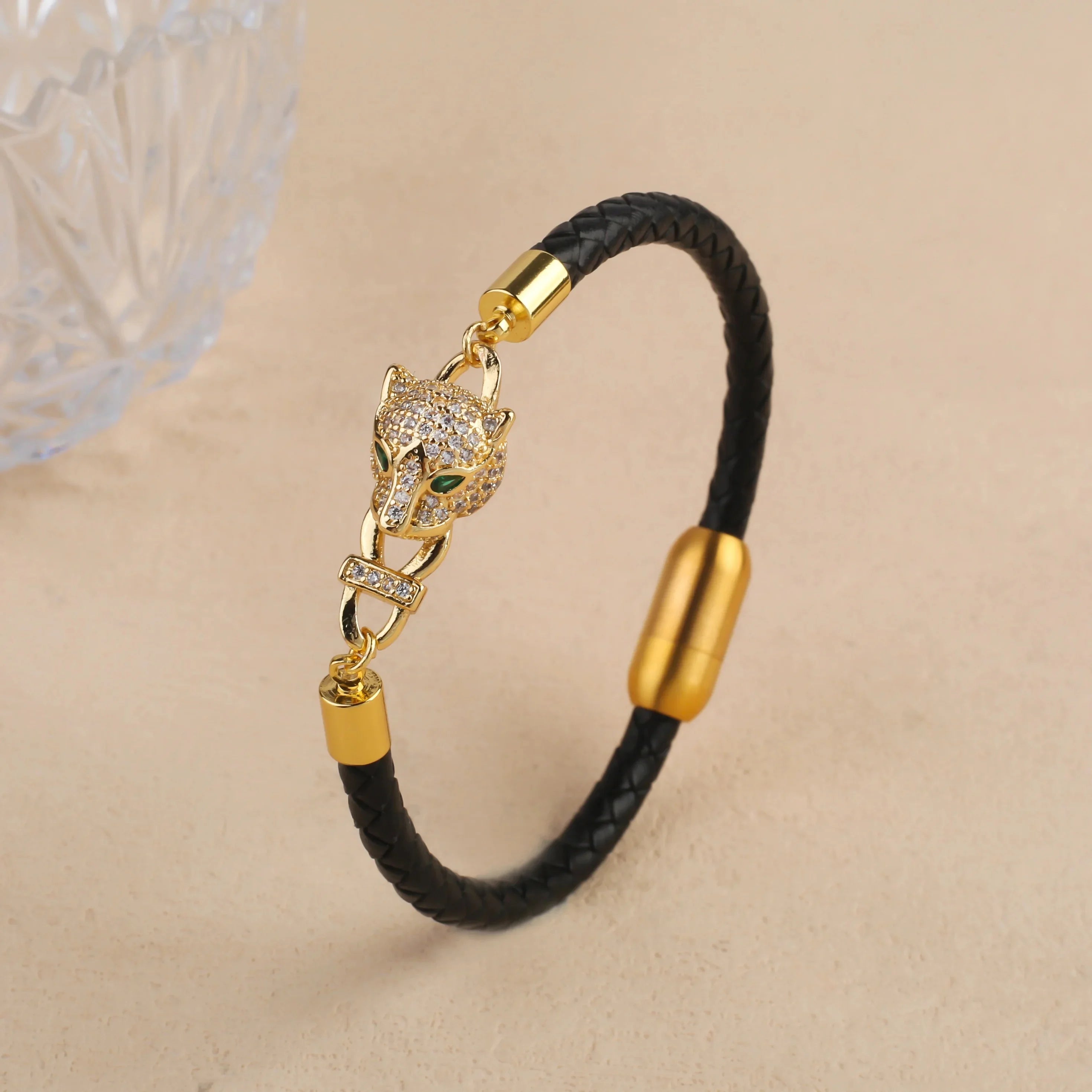 New Domineering Leopard Head Geometric Zircon Bracelet Stainless Steel Magnetic Clasp Bracelet Trendy For Men Women Jewelry Gift Qme