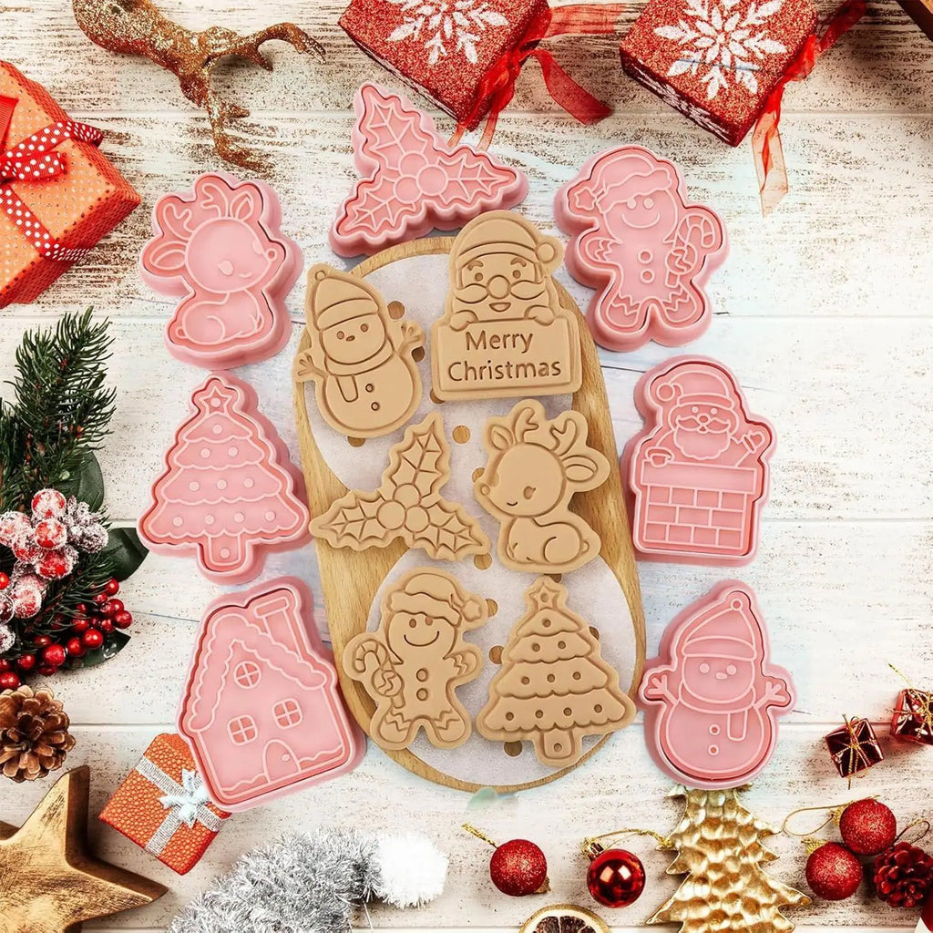 Christmas Cookie Cutter 8 Fudge Press Shapes Pressable Pastry Mold Qme