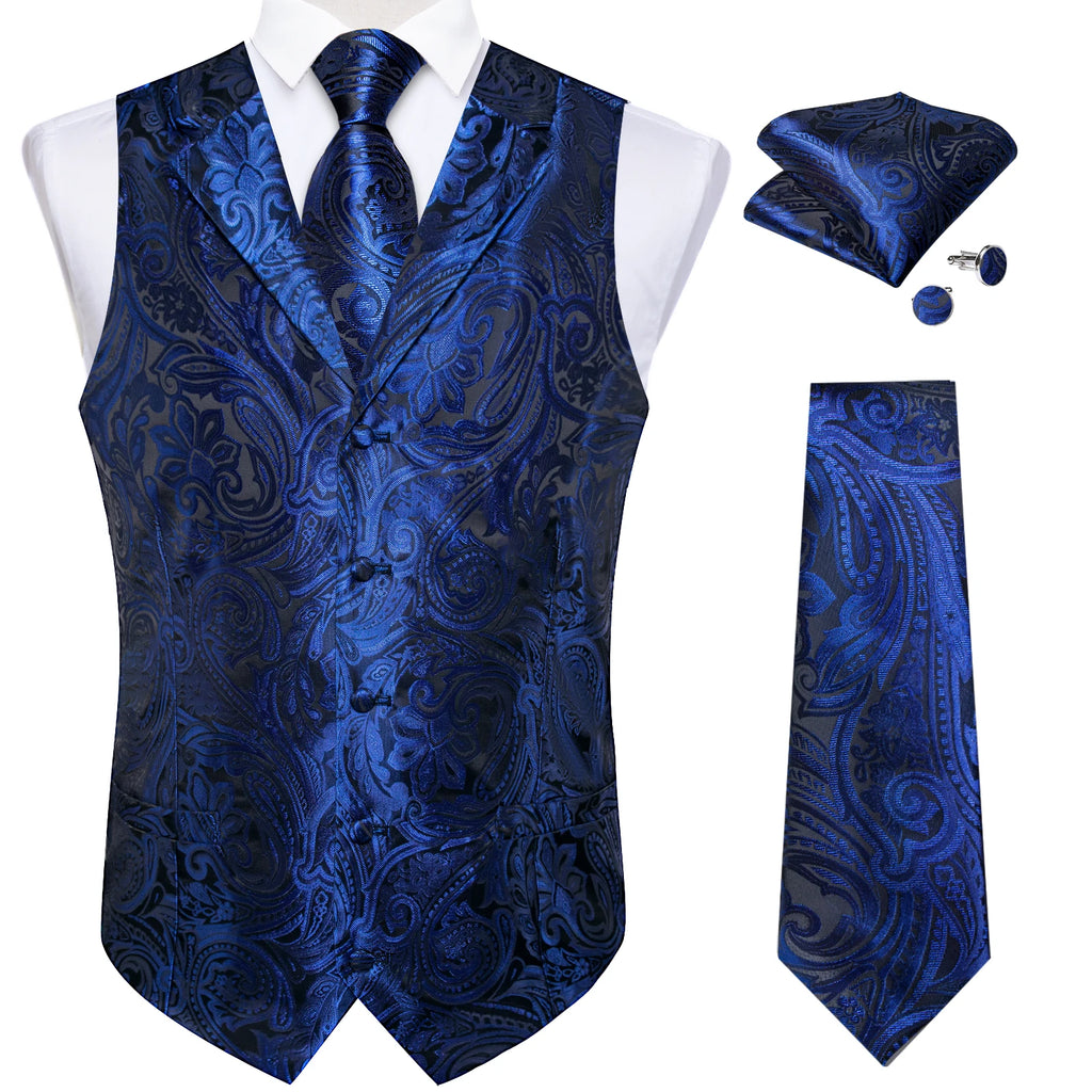 Men's Paisley Suit Vest & Tie Set – Formal Waistcoat with Necktie Pocket Square, Perfect for Weddings and Business Events Qme