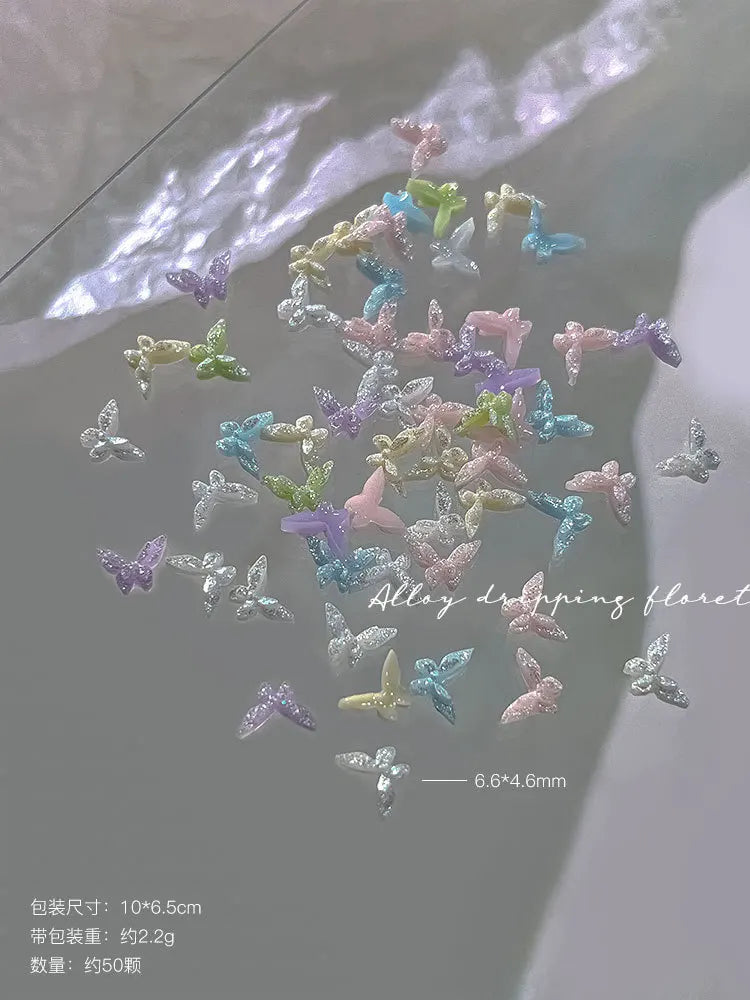 50pcs Glitter Butterfly Nail Charms, 3D Colorful Dopamine Butterflies Resin Nail Art Decorations, Flat Back Manicure Supplies Qme 02 50pcs