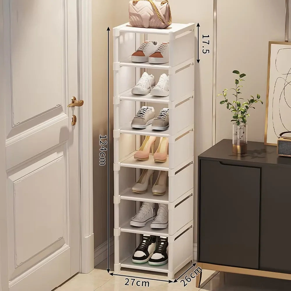 Simple Space Saving Shoe Rack Multi-Layer Shoe Shelf for Entryway & Dorm Room Home Storage Organizer for Slippers & Shoes Qme White 8 layers