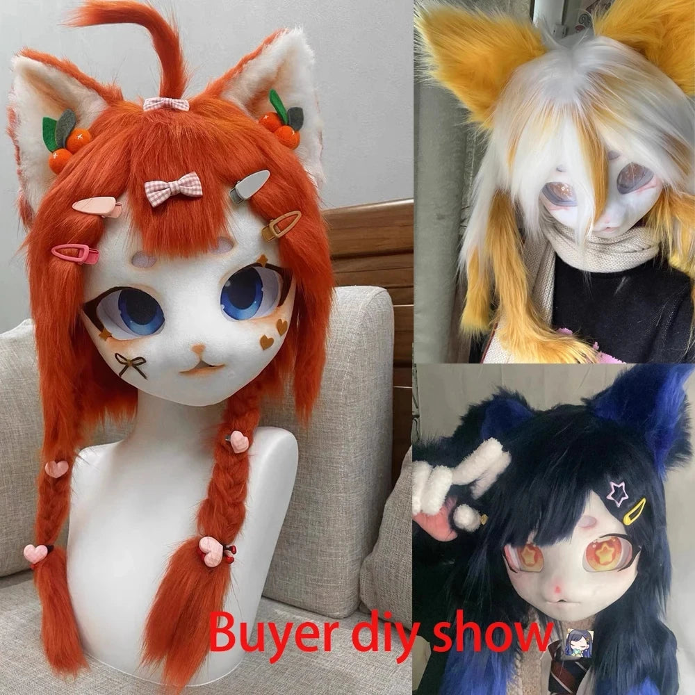 Kigurumi Base Cat Head Skull Mask Cosplay Fursuit Animal Beast Skull DIY Thicken Plastic Masks Carnival Funny Party Costume Prop Qme