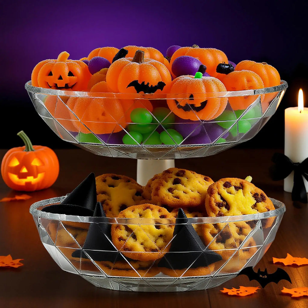 Pumpkin Snack Bowl 2 Tier Removable Holder Lid Home Candy Servers Qme