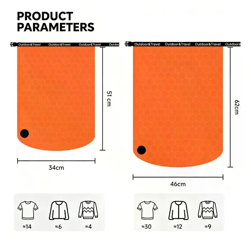 Bump-Free Vacuum Compression Bags:Waterproof Space Savers for Travel Clothes, Camping Gear & Gym Packing Cubes- Maximize Storage Qme