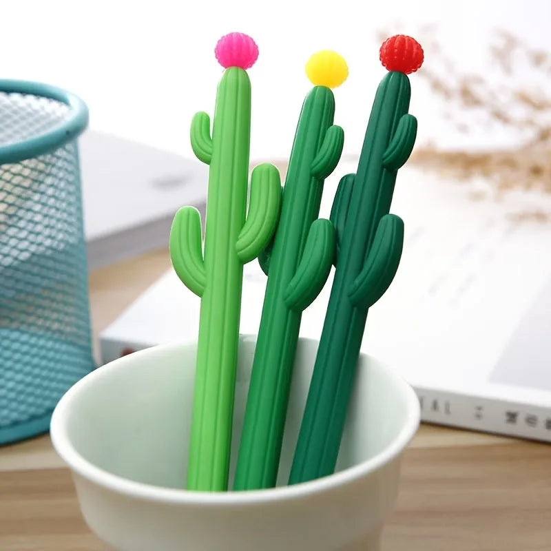 12pcs Creative Cactus Shaped Ballpoint Pen Black 0.5mm Gel Ink Ballpoint Pen For School Home Office Black Signature Pen Qme