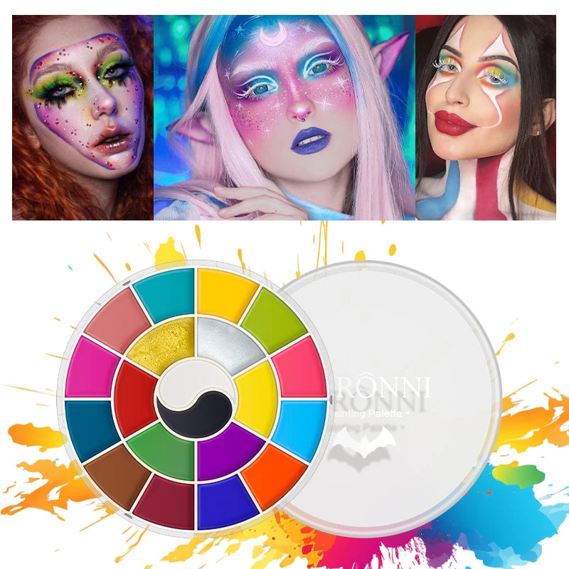 18 Colors Water Based Face Body Paint Palette Safe Non-toxic Washable Qme