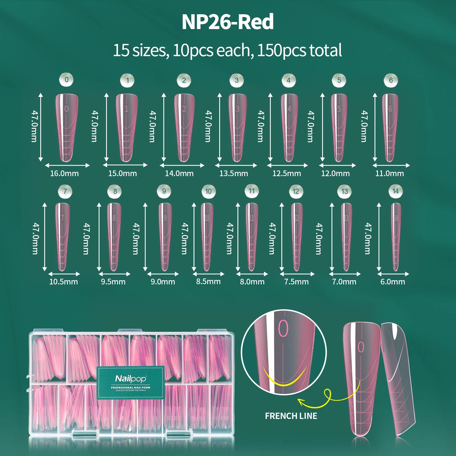 Nailpop 6in1 French Nail Dual Form 6 Shapes Reusable Gel Extension Qme JM26-Red 150