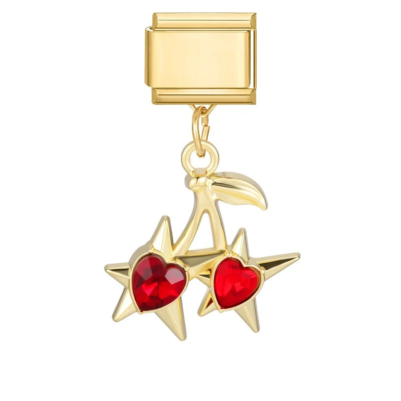 Fashion Flowers Rose Zircon Bowknot Butterfly Golden Italian Charm