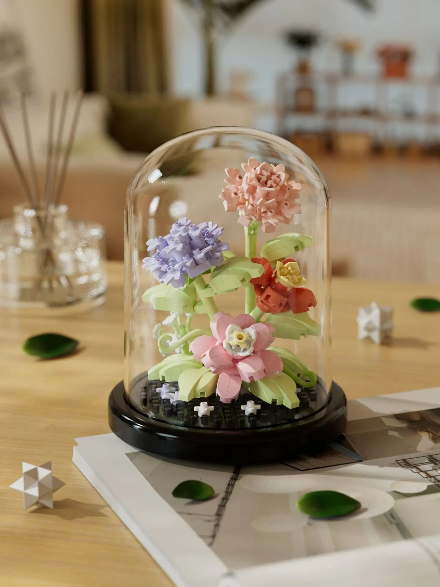Flower Bouquet Bonsai Building Blocks Artificial Plastic Plant Dust Cover Micro Model Home Decoration Toys For Kid Birthday Gift Qme 302pcs