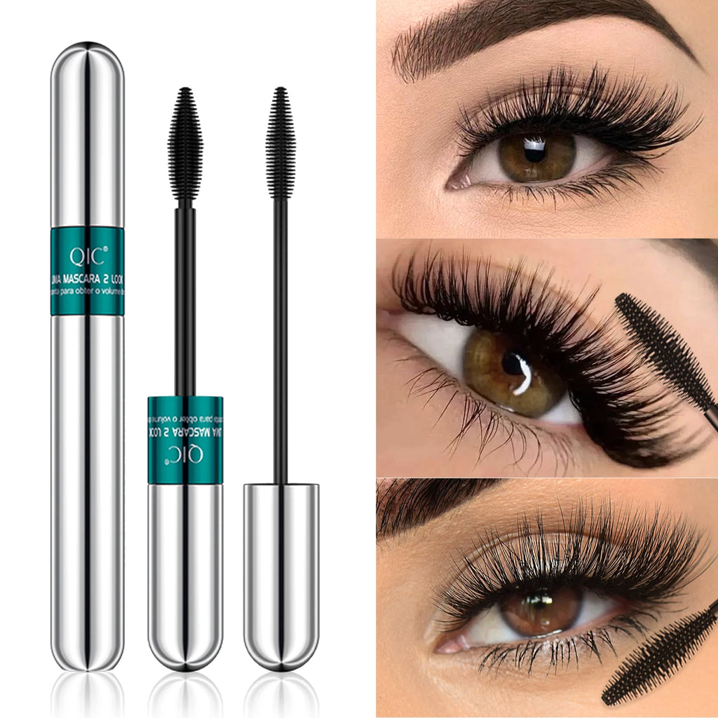 Double In-one Mascara Silk Fiber Mascara Waterproof Mascara for Eyelash Extension Black Thick Lengthening Eye Lashes Cosmetics Qme