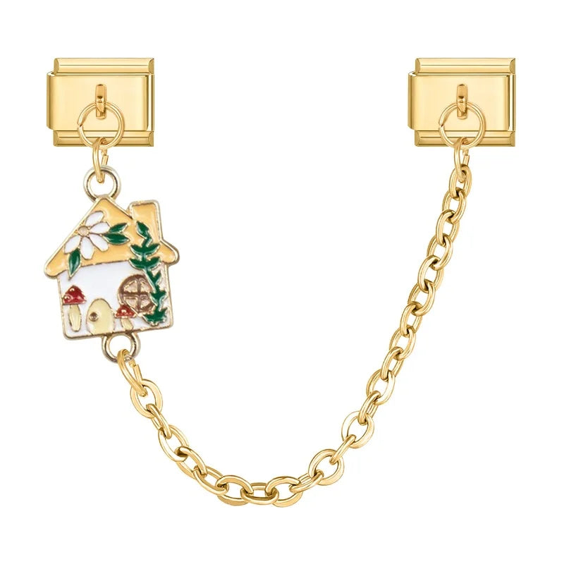 2025 New Heart Flowers Home Golden Women Fashion Chain Italian Charm Link Fit 9mm Bracelet Stainless Steel Making DIY Jewelry Qme Style 4