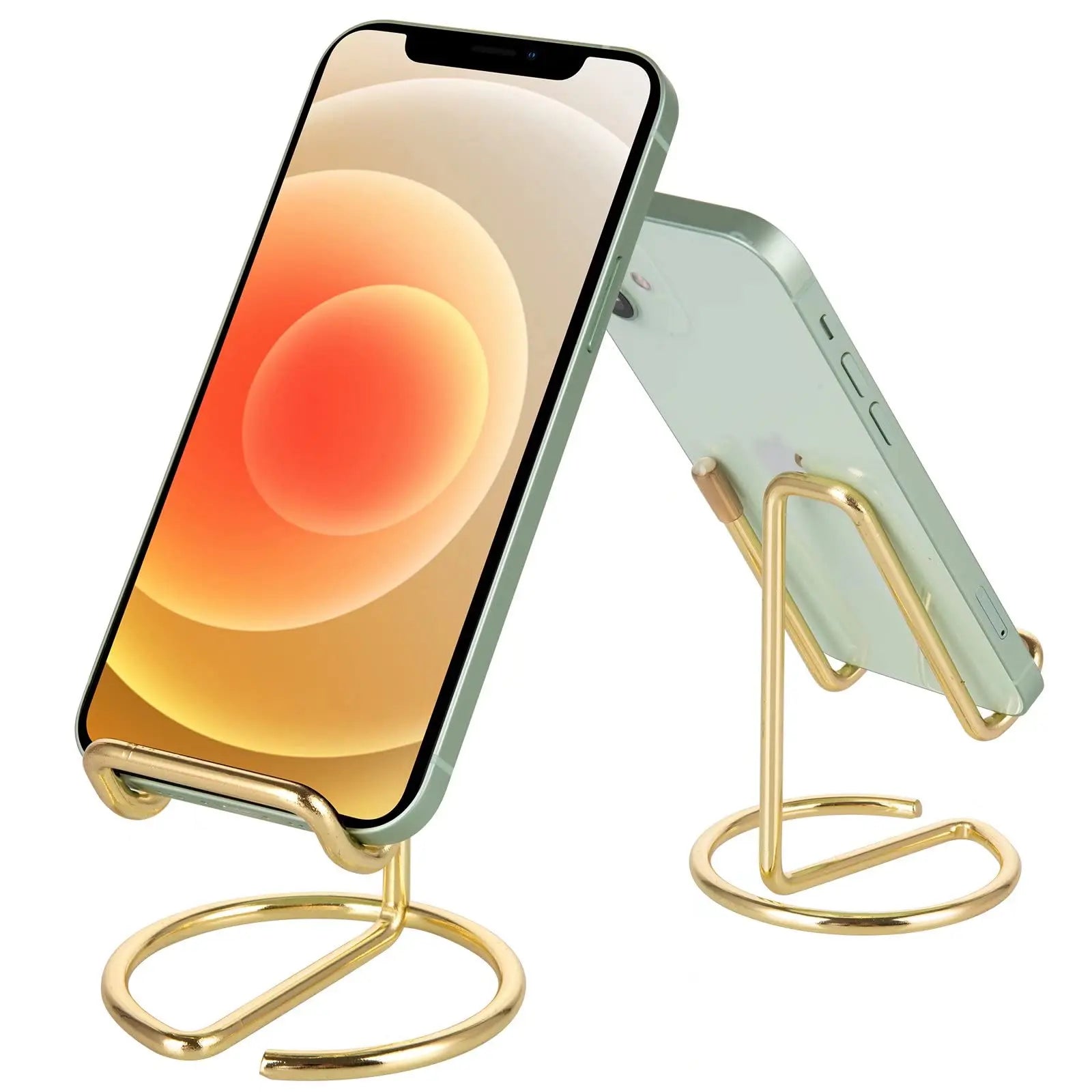 Cell Phone Stand for Desk, Business Card Holder,Cute Metal Cell Phone Stand, Metal Wire Cellphone Cradle Dock for Phone Tablet Qme Golden