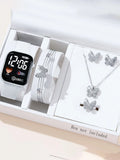 White silicone electronic watch + Sparkle butterfly jewelry, sweet and edgy Qme white