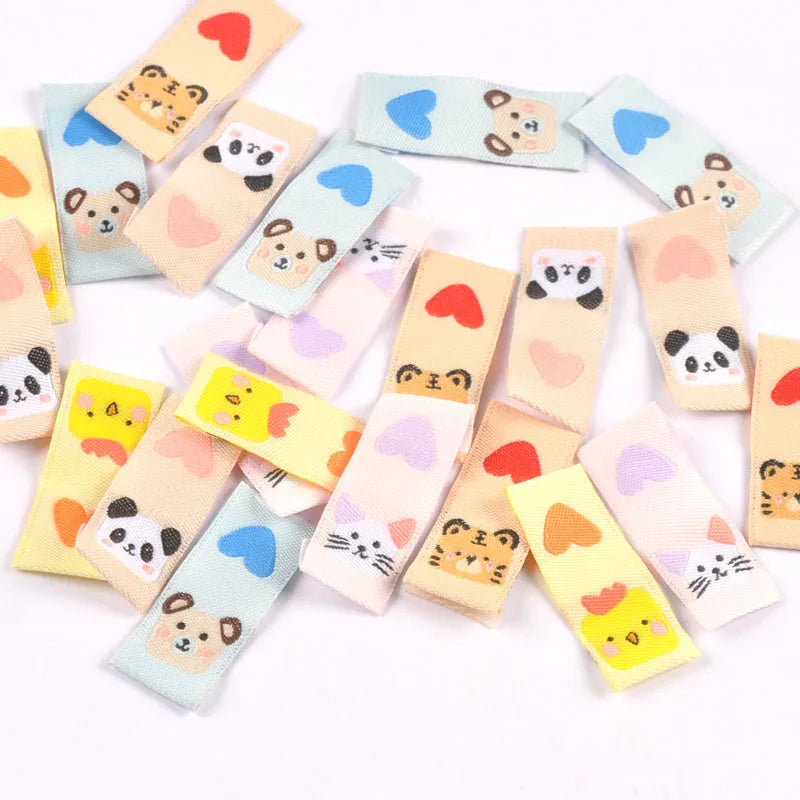 50Pcs Tiger/Chick/Panda Printed Embroidery Washable Care Label For Sewing Accessories Garment DIY Crafts Supplies Bag Shoes Tags Qme