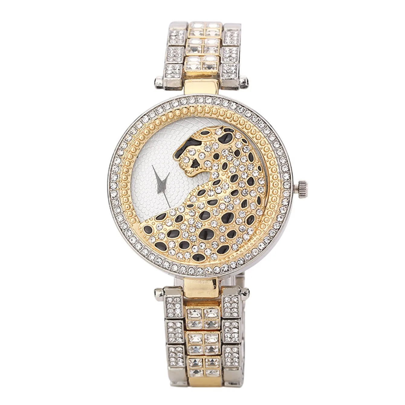 Leopard Inlaid Rhinestone Watch Elegant Hollow Minimalist Round Quartz Watch Women Jewelry Dress Watch Qme D