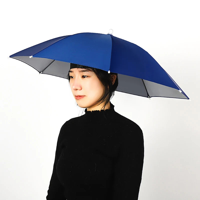 Portable Rain Hat Outdoor Folding Umbrella Fishing Sun Shade Anti-UV Qme Royal blue Adult