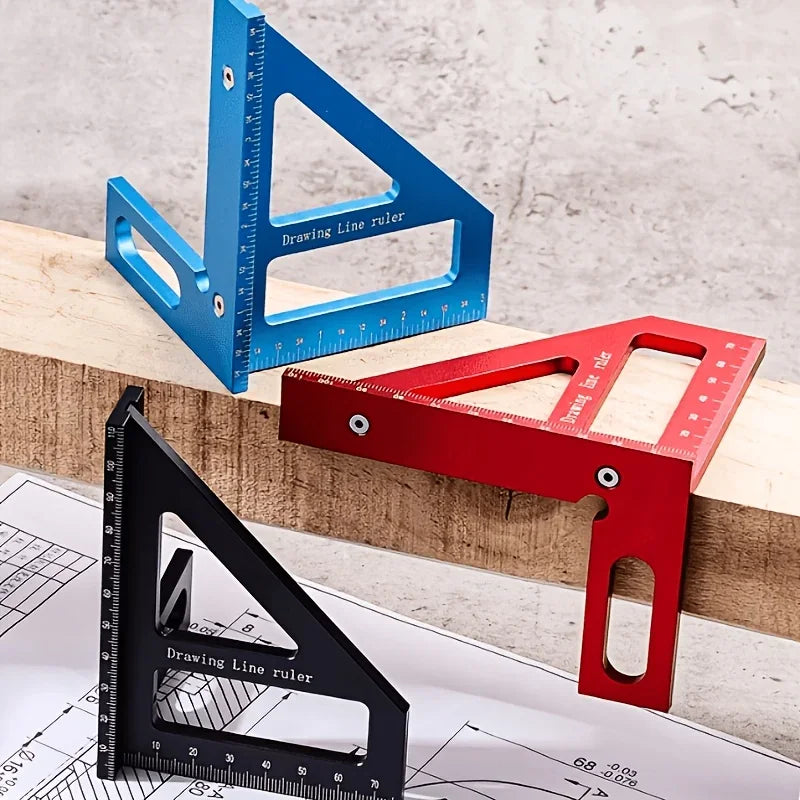 Aluminum Alloy Triangle Scribing Ruler 45/90 Degree Woodworking Layout Measuring Tool Precise Marking Square Drawing Line Ruler Qme