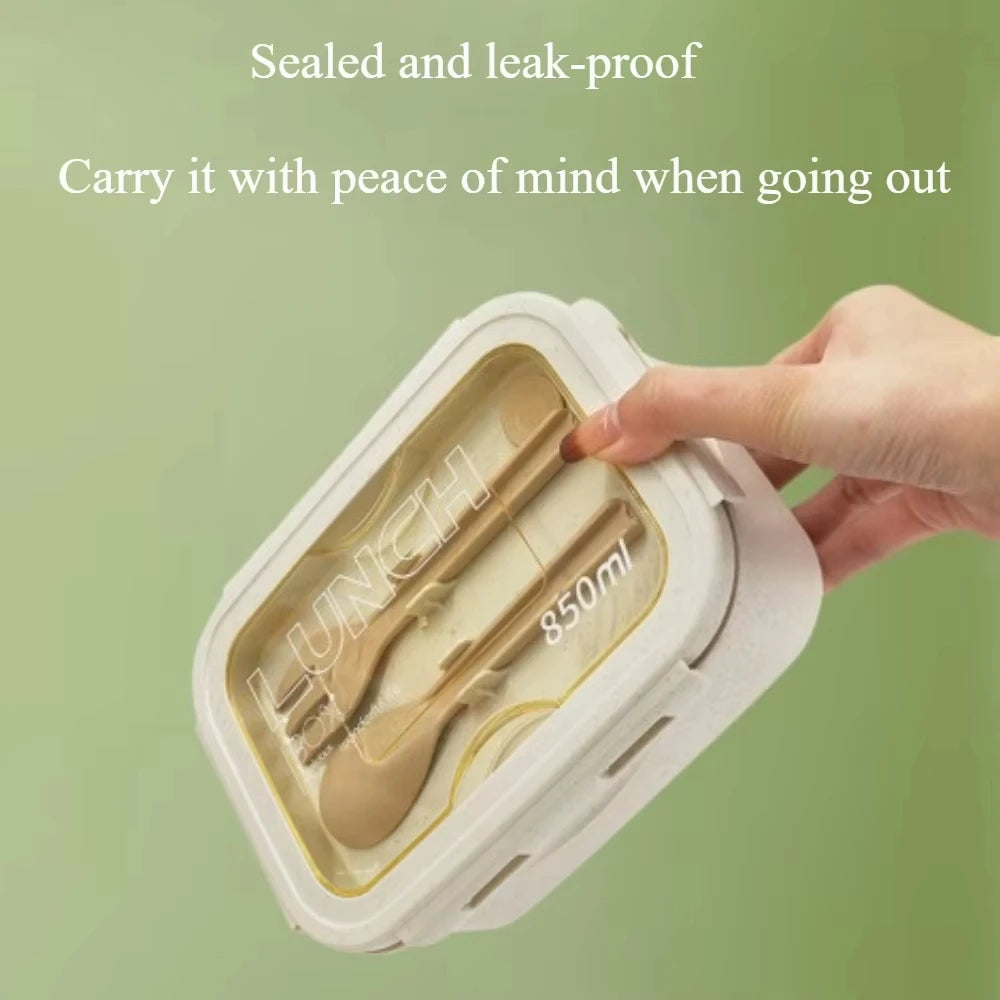 Wheat Straw Lunch Box Bento Students Portable Sealed Compartment Qme