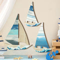 1 set of 2D blue ocean style sailboat wooden wall decoration, seaside vacation style farmhouse wall decoration, home decoration Qme Default Title