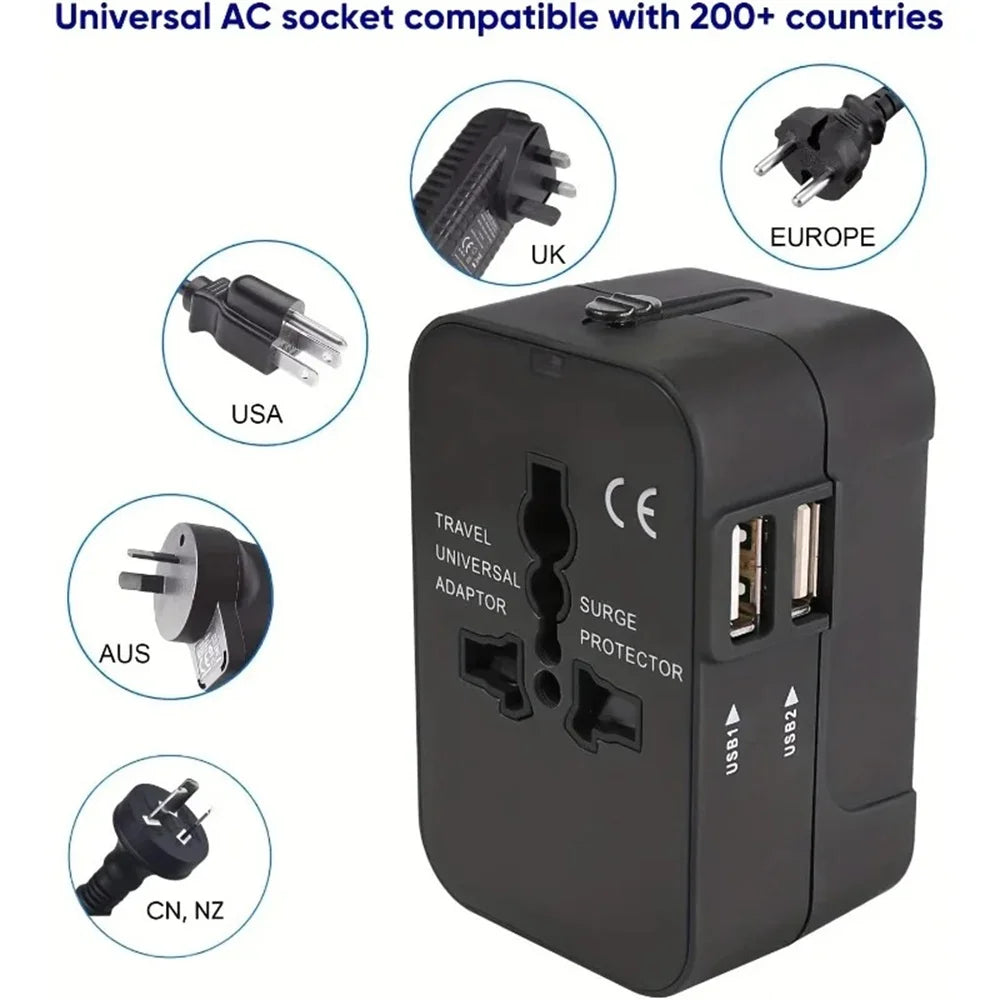 Universal Travel Adapter EU/UK/US/AU Plug Power Charger Adapter With USB Type-C PD Ports All-in-One Foldable Conversion Socket Qme