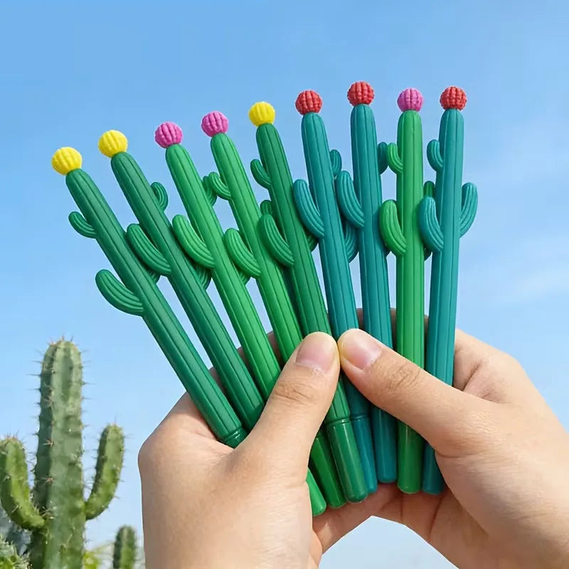 12pcs Creative Cactus Shaped Ballpoint Pen Black 0.5mm Gel Ink Ballpoint Pen For School Home Office Black Signature Pen Qme