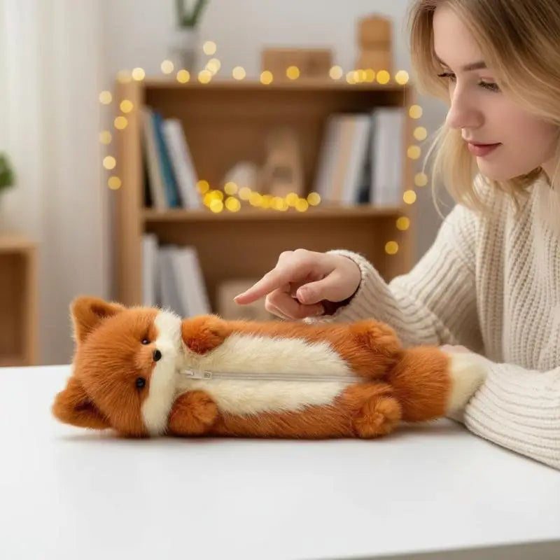 Cartoon Animal Plush Pencil Pouch Creative Student Stationery Case Qme