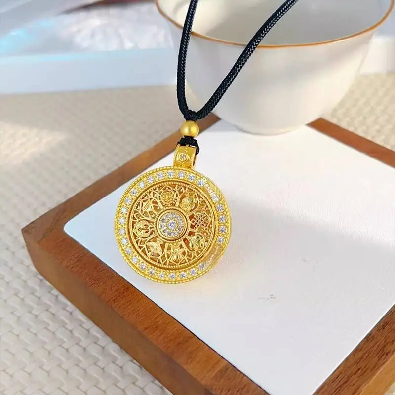Vintage Ruyi Rotatable Pendant Good Fortune Necklace Women Fashion Versatile Round Pendant Necklace Jewelry Gifts Qme