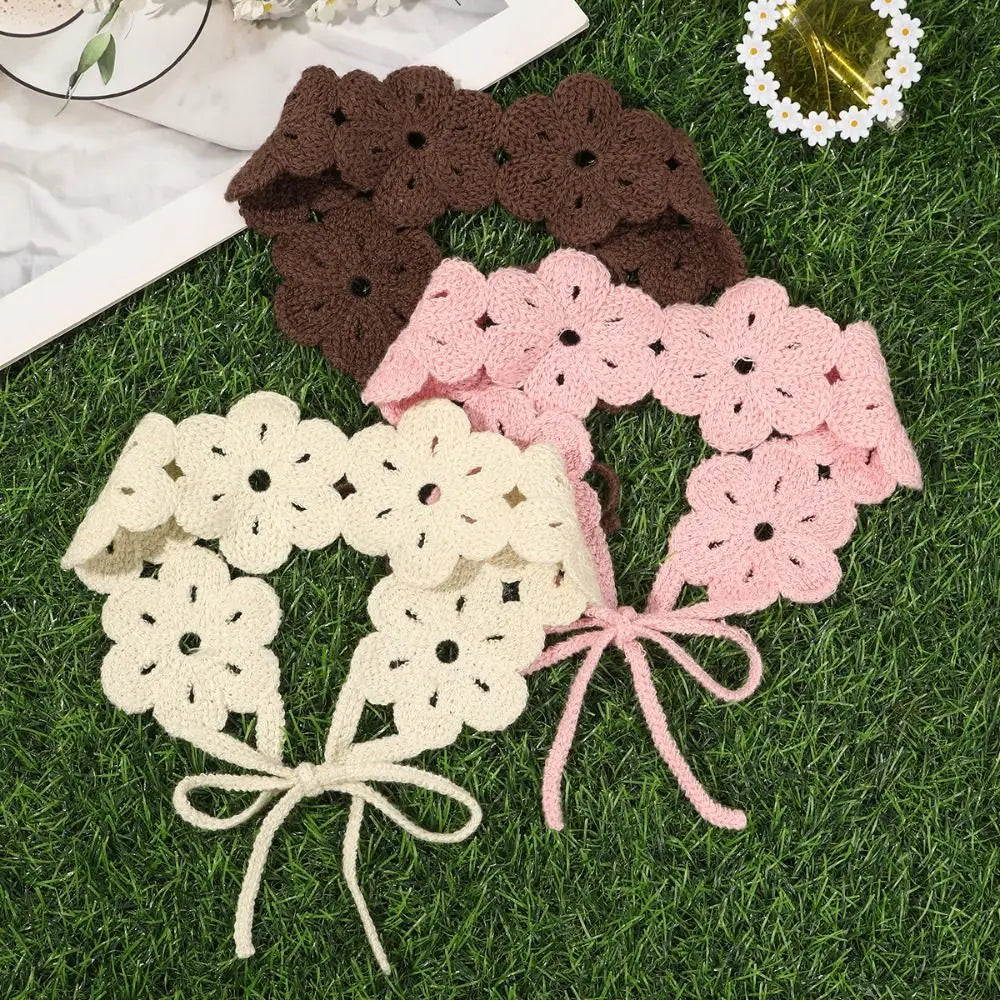Cute French Knitted Headband Floral Retro Crochet Flower Hair Band Qme