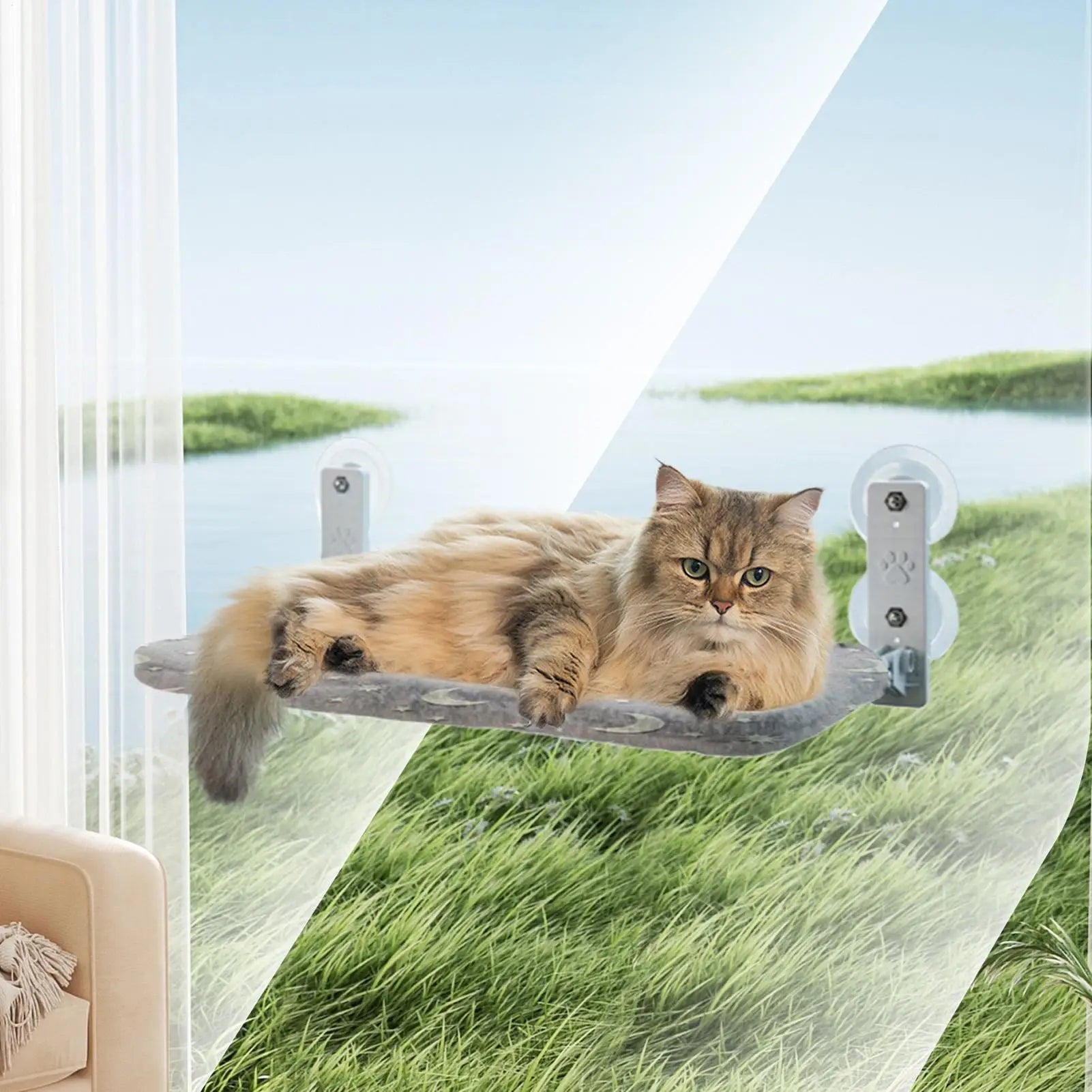 Window Perch Cats Foldable Pet Hammock Bed Suction Cups Glow Dark Qme