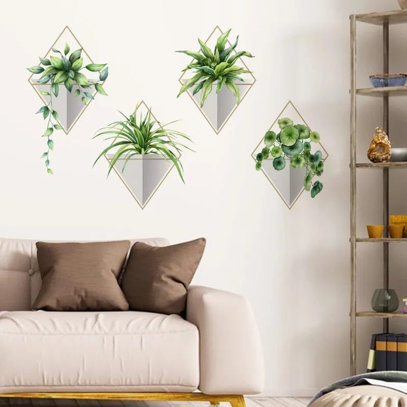 3D Vinyl Bonsai Wall Stickers Tropical Green Plant Rose Tulip Qme