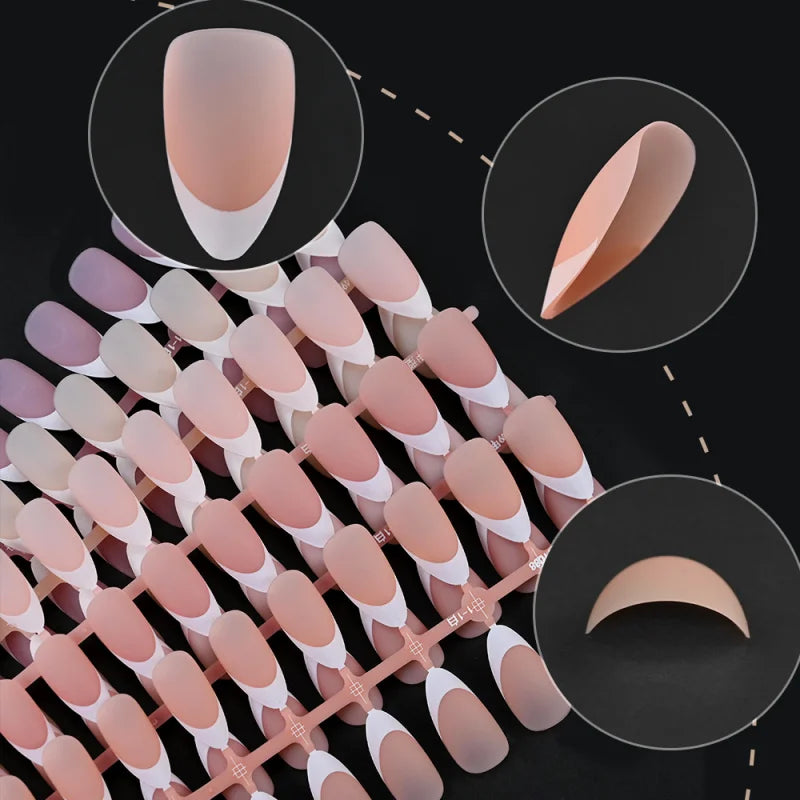 150pcs French White Edge Wearing Nail Pink Fake Nail Piece Full Sticker Matte Manicure Ultra thin White Qme