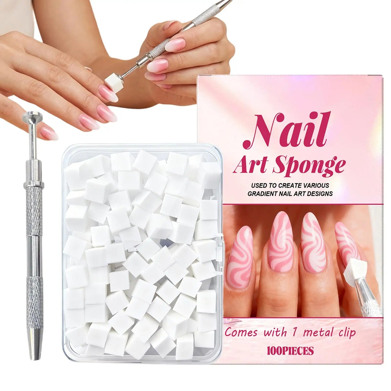 Nail Sponges 100 Pieces Soft Square Professional Beauty Tools with Grabbing Pen Small Nail Sponge for Foot Spa Grooming Party Qme