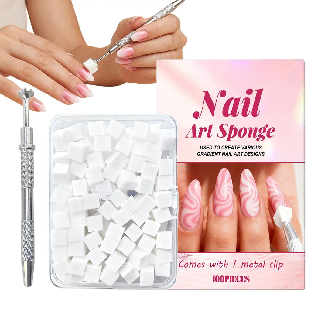 Nail Sponges 100 Pieces Soft Square Professional Beauty Tools with Grabbing Pen Small Nail Sponge for Foot Spa Grooming Party Qme